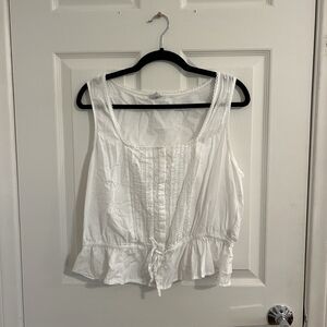 GAP White Cotton Sleeveless Pintuck Peplum Camisole